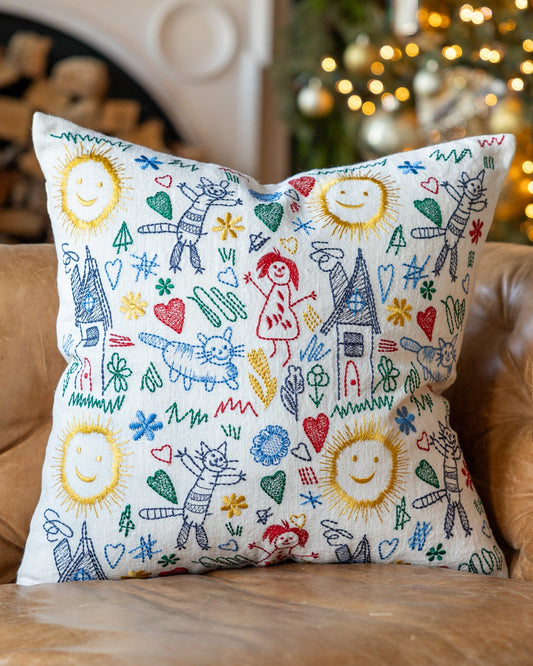 Felix Doodle Drawing Organic Linen Throw Pillow