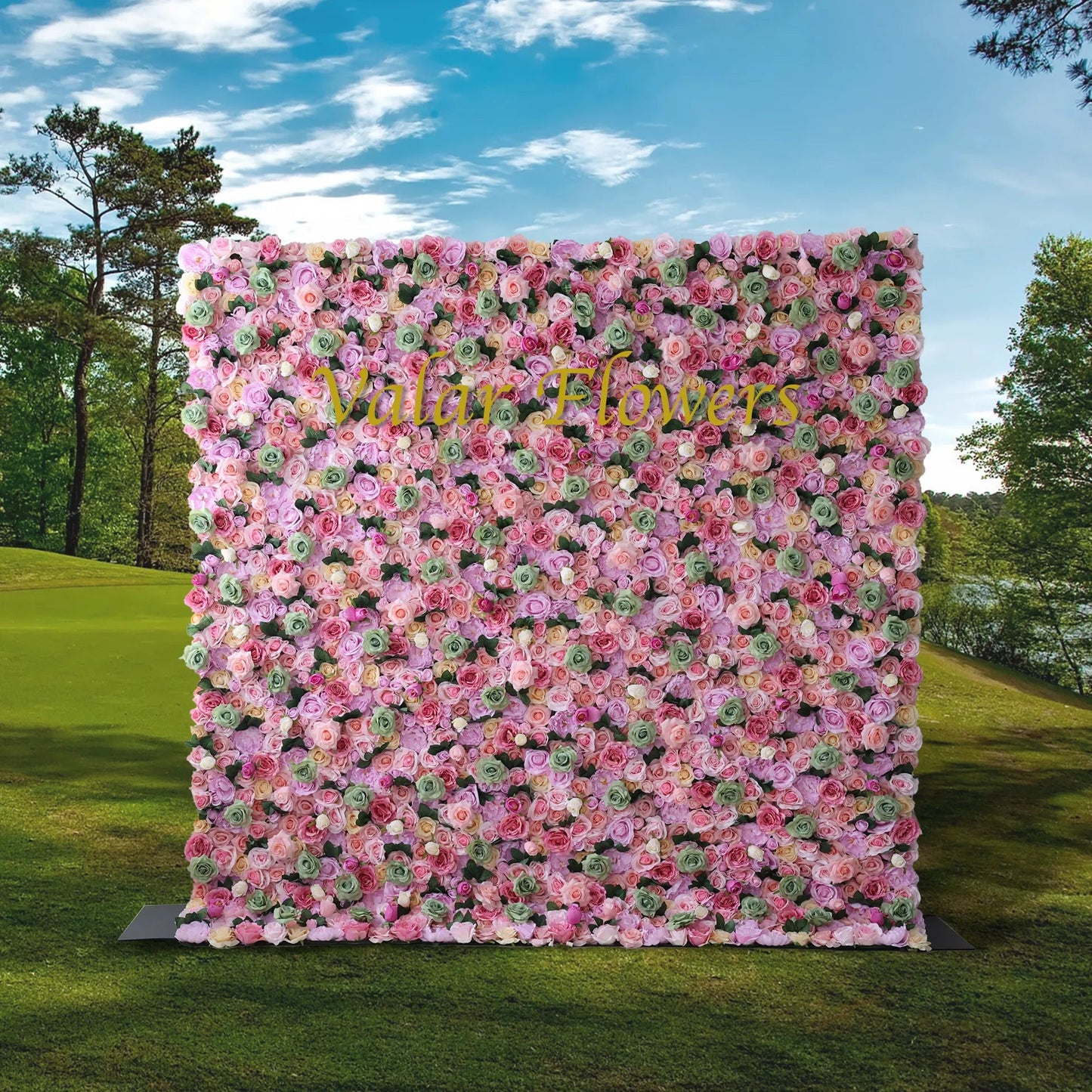 Roll Up Fabric Artificial Flower Wall Wedding Backdrop, Floral Party Decor, Event Photography-VF-022