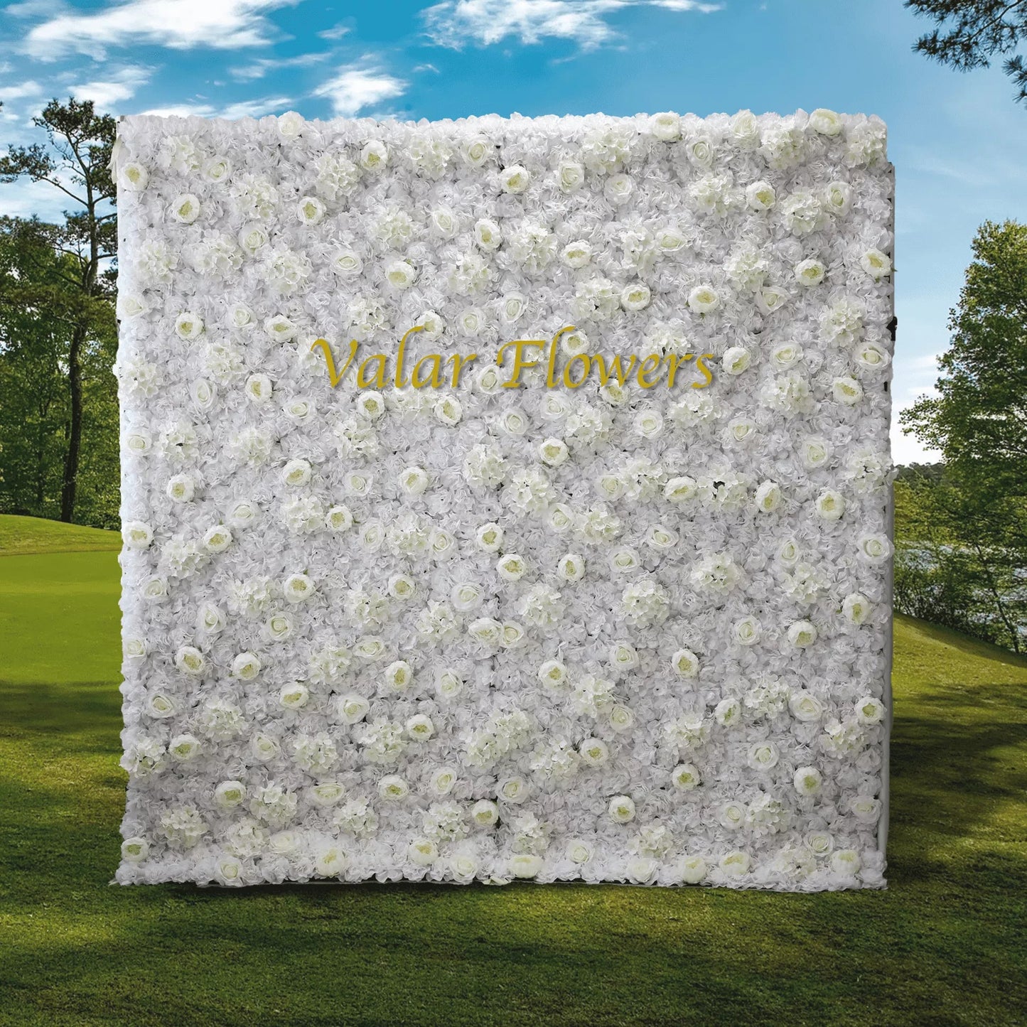 Roll Up Fabric Artificial White Flower Wall Wedding Backdrop, Floral Party Decor, Event Photography-VF-006