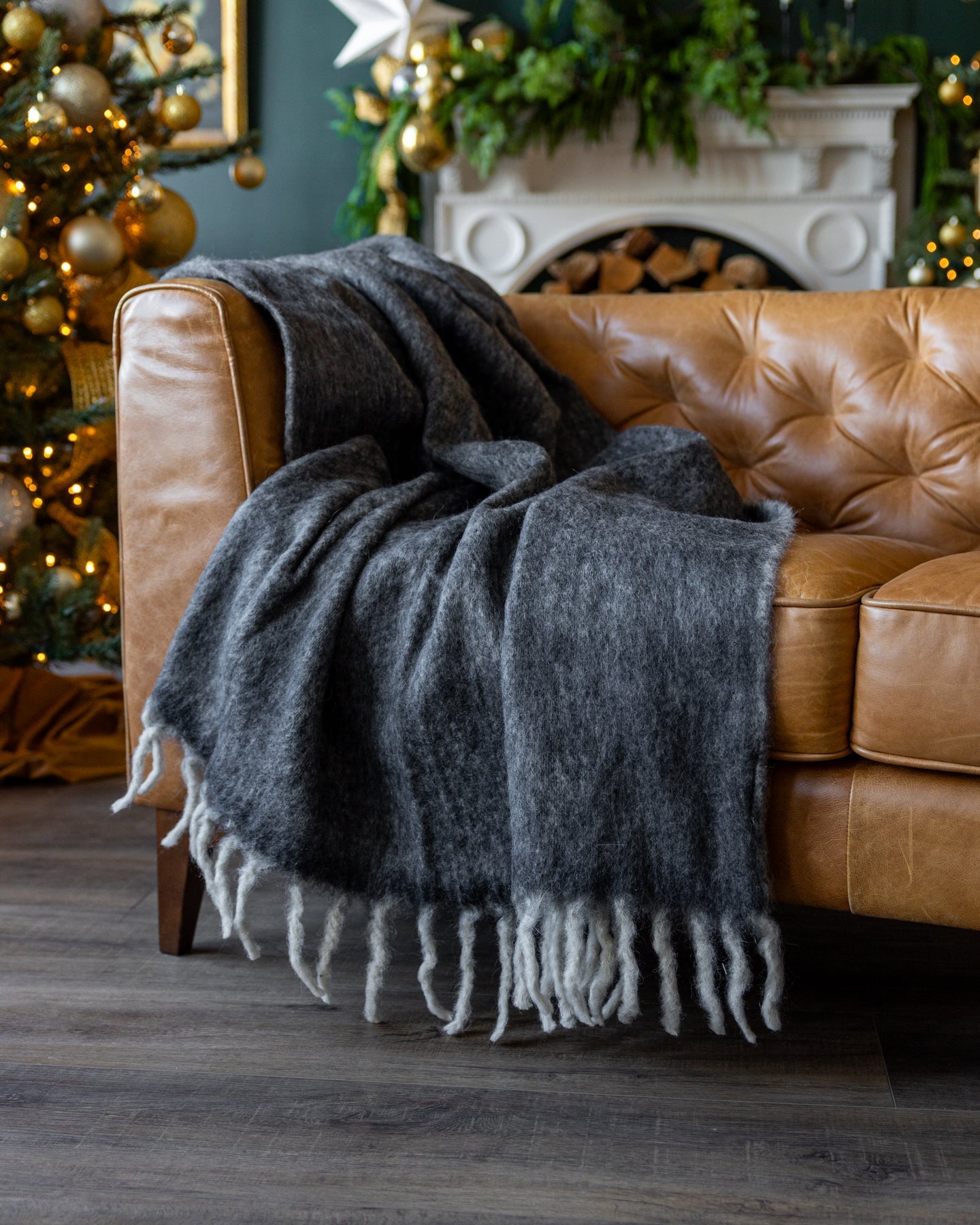 Gal Organic Brushed Wool Throw Blanket with Tassels