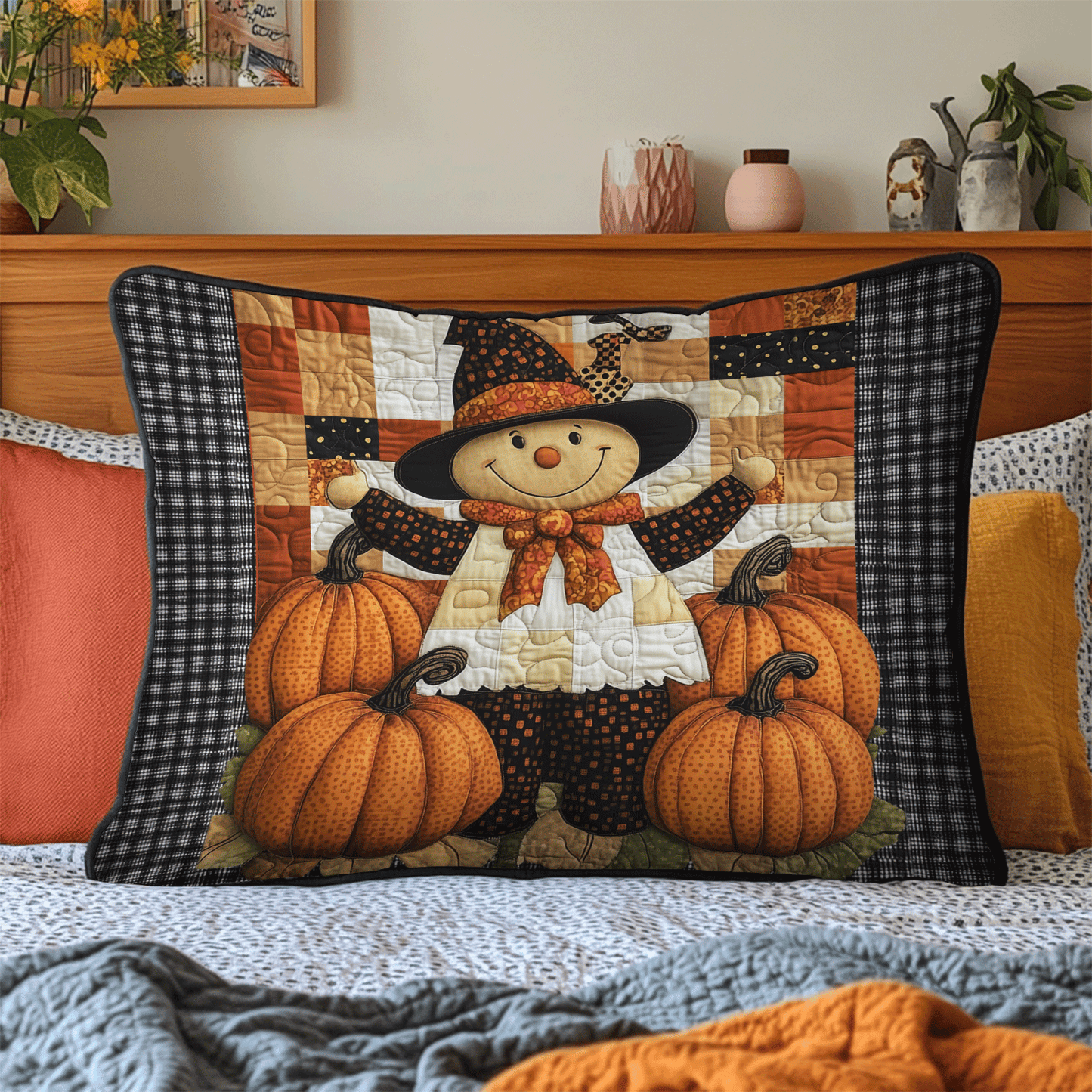 Happy Harvest Scarecrow Quilted Bedding Pillow Case NCU0TH2158