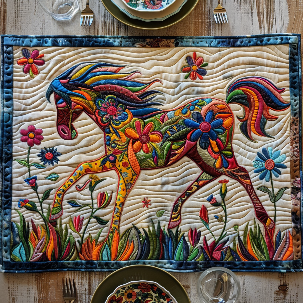 Colorful Galloping Horse Quilted Place Mat NCU0PD266