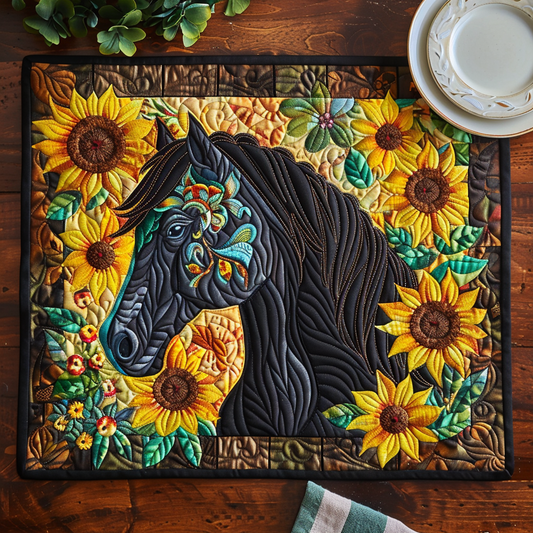 Floral Sunflower Horse Quilted Place Mat NCU0PD260