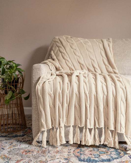 Hudson Organic Cotton Cable Knit Throw Blanket