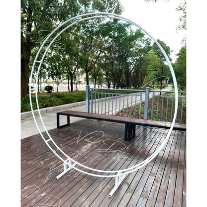 Flowers Extra Stable Multi-size Shiny Metal Wedding Arch Double Ring Round Circle Customizable Hoop Floral Wheel Bridal Outdoor Backdrop Stand Idea