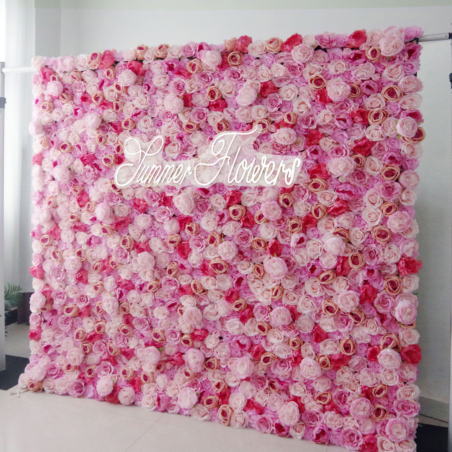 Vibrant 3D Roll Up Fabric Saturated Pink Artificial Flower Wall - Bold and Eye-Catching for Weddings, Events, Spa Decor and Home Decor-VF-106