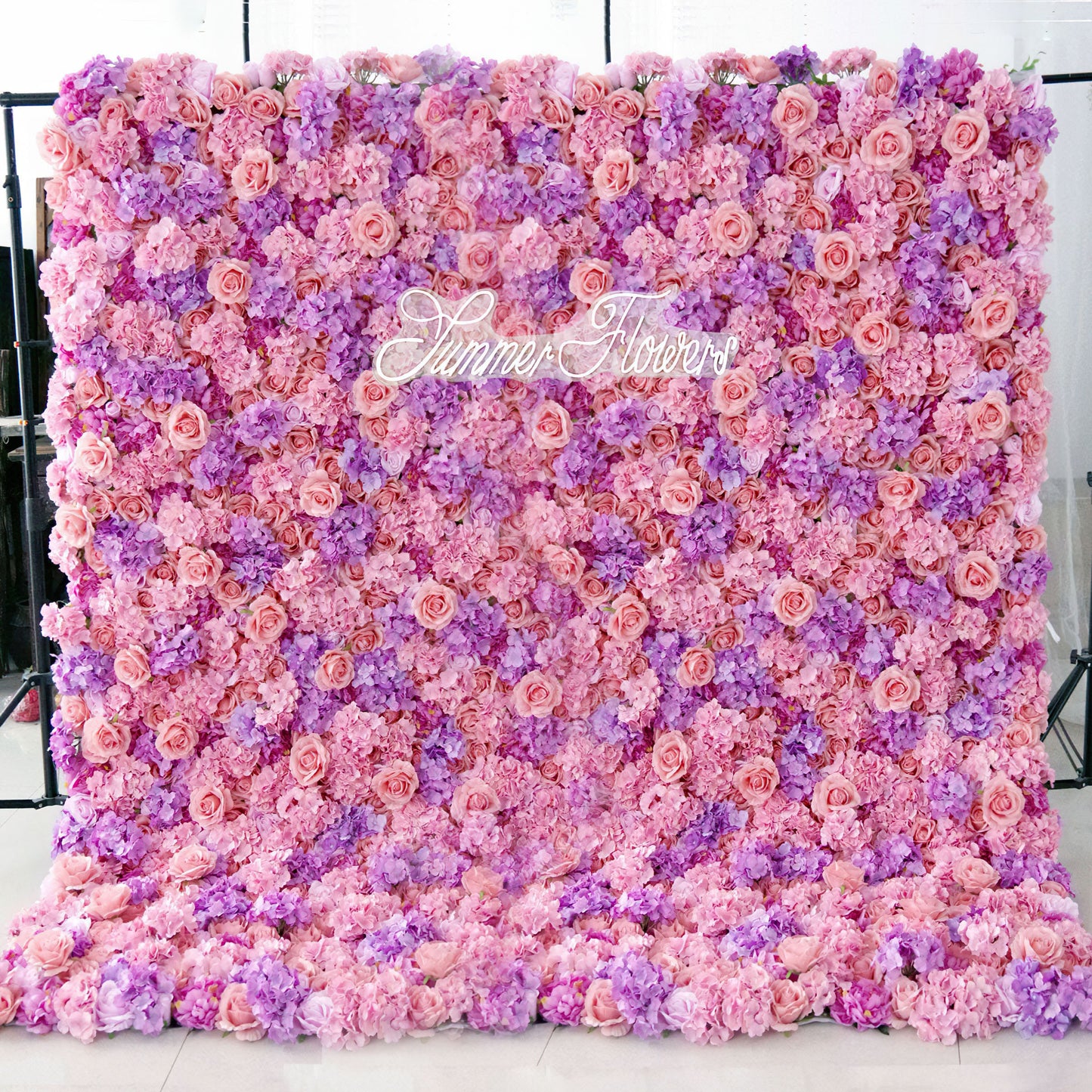 Vibrant 3D Roll Up Fabric Saturated Pink Artificial Flower Wall - Bold and Eye-Catching for Weddings, Events, Spa Decor and Home Decor-VF-106