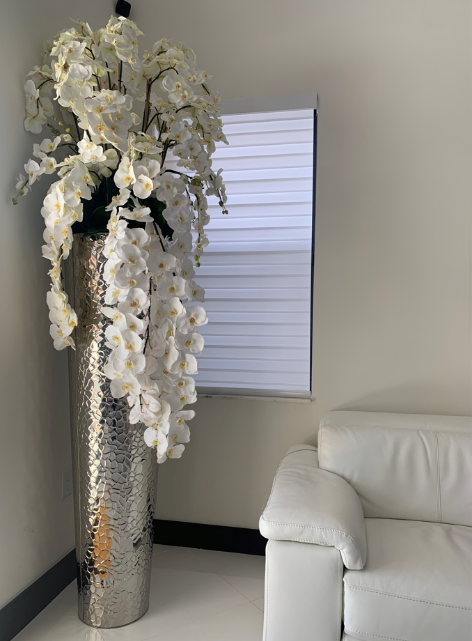 Extra Tall Hammered Planter With Cascading Phalaenopsis Orchids(Out of Stock)