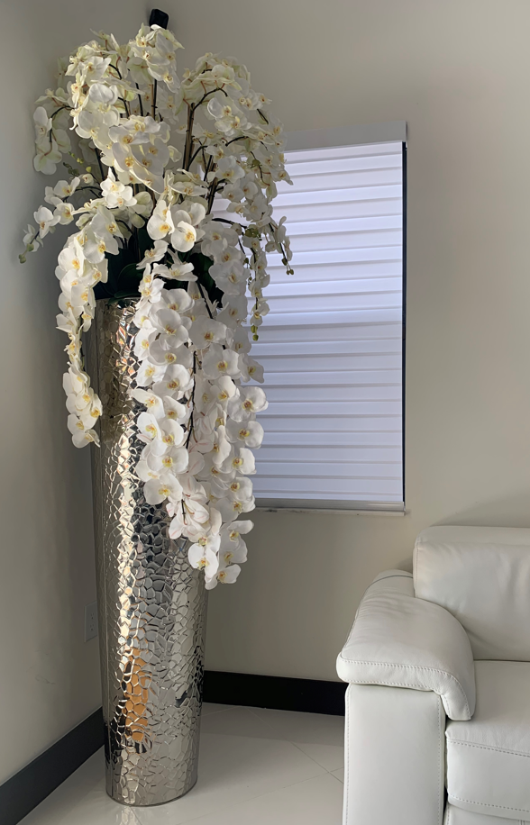 Extra Tall Hammered Planter With Cascading Phalaenopsis Orchids(Out of Stock)