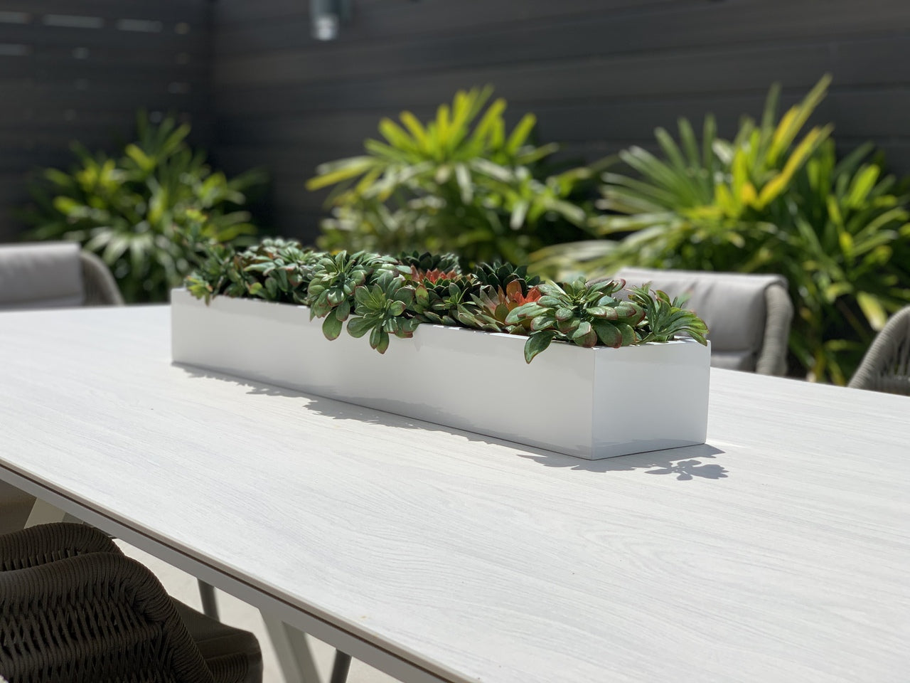 32″ Balcony Fiberglass Planter with Succulents