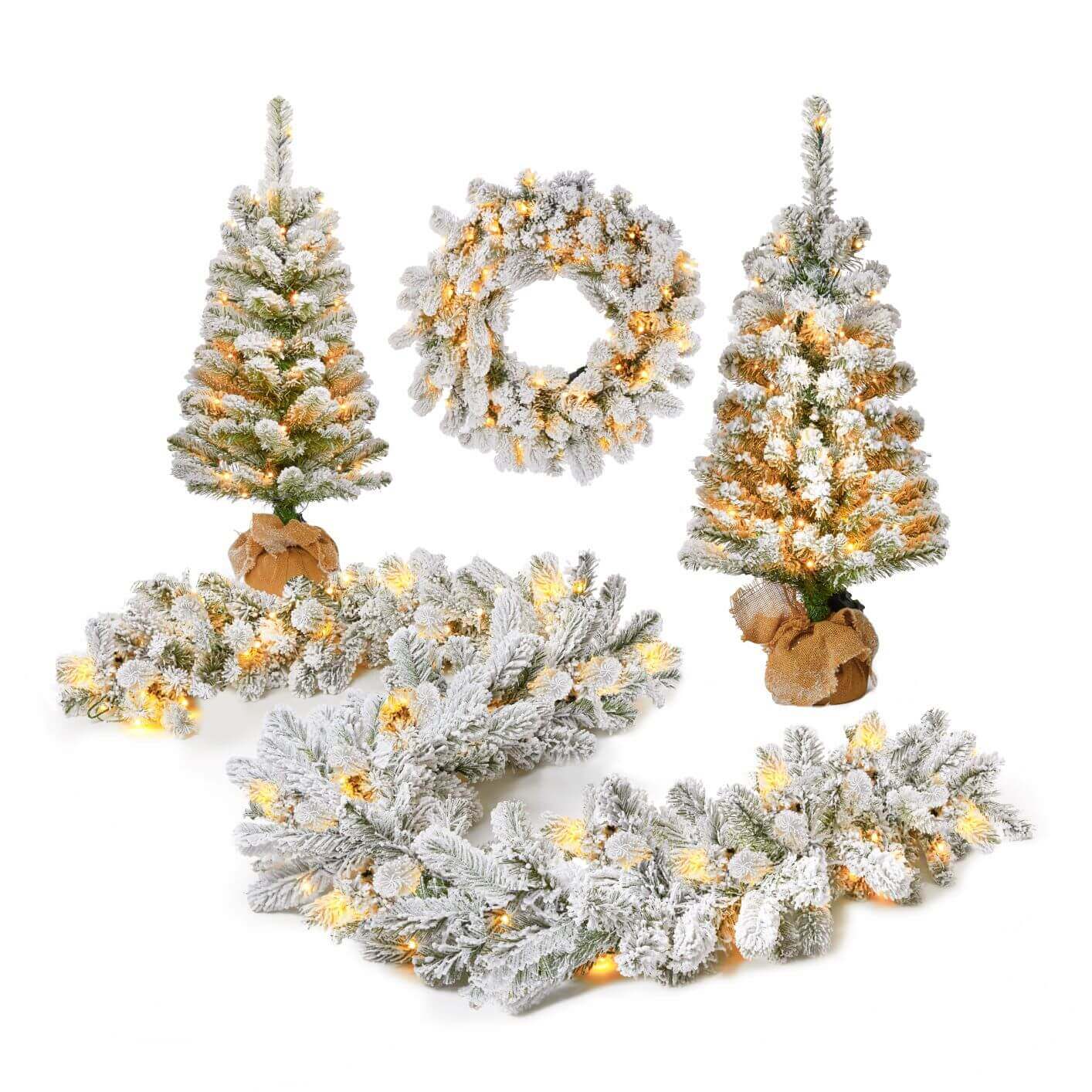 King Flock® Collection 4-Piece Set with Warm White LED Lights (Plug or Battery Operated)