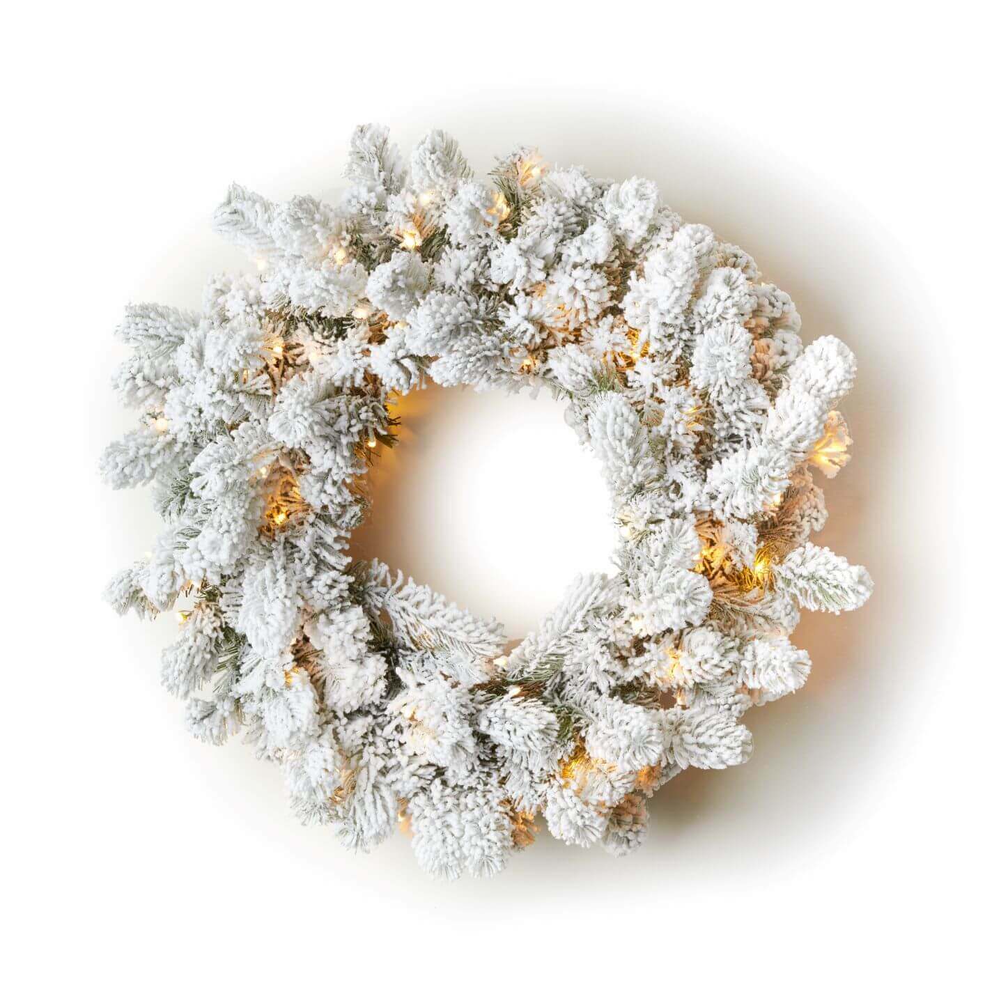 24" King Flock® Wreath with Warm White LED Lights (Battery Operated)