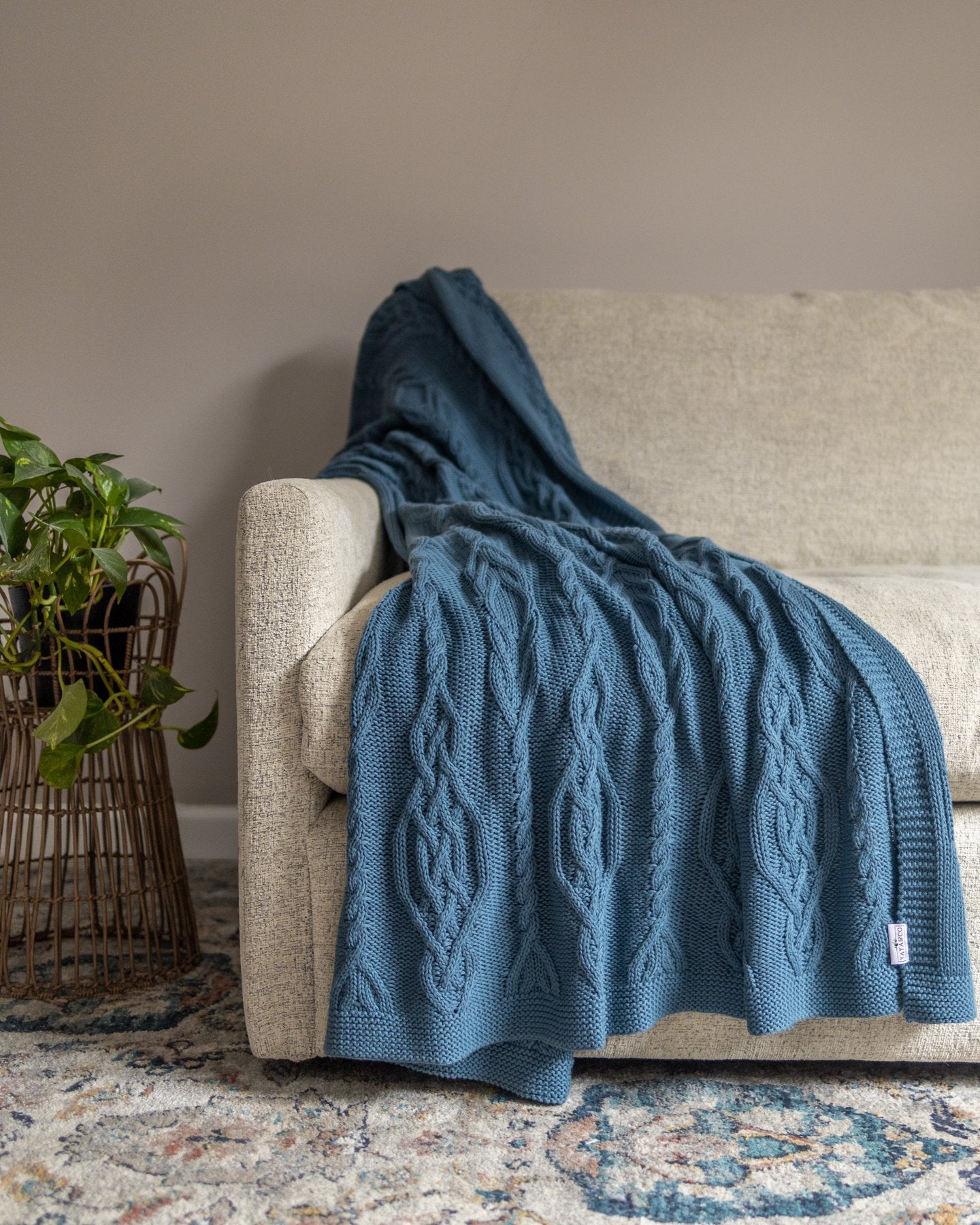 Lennox Organic Cotton Cable Knit Throw Blanket