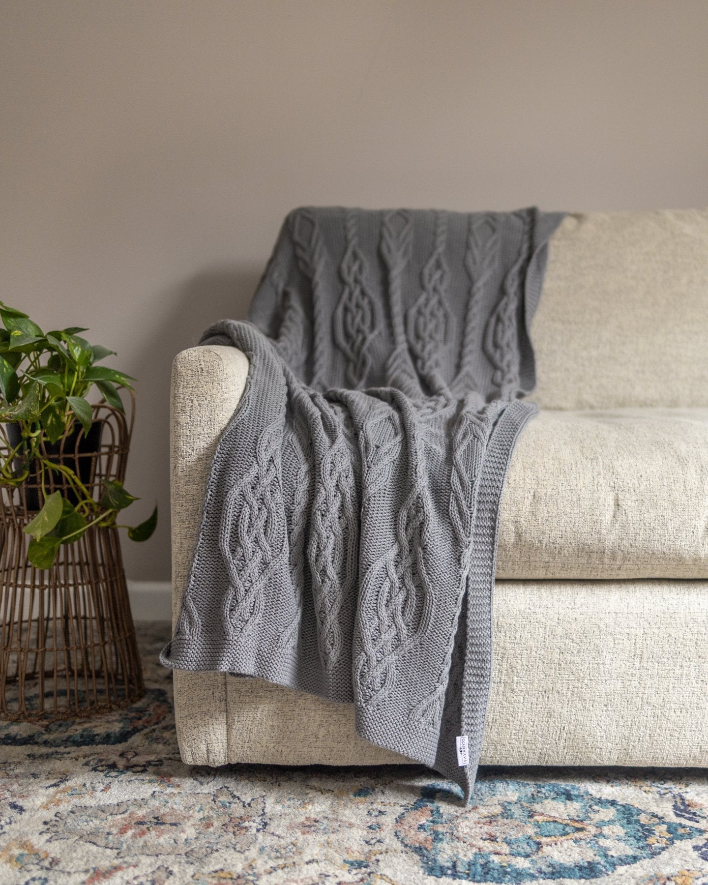 Lennox Organic Cotton Cable Knit Throw Blanket