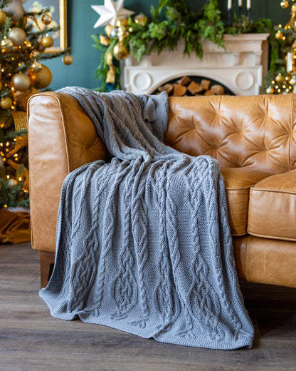 Lennox Organic Cotton Cable Knit Throw Blanket