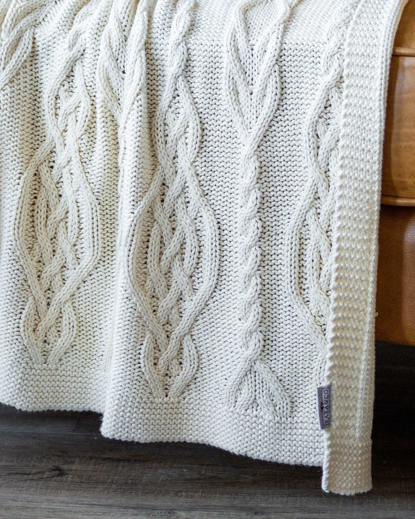 Lennox Organic Cotton Cable Knit Throw Blanket