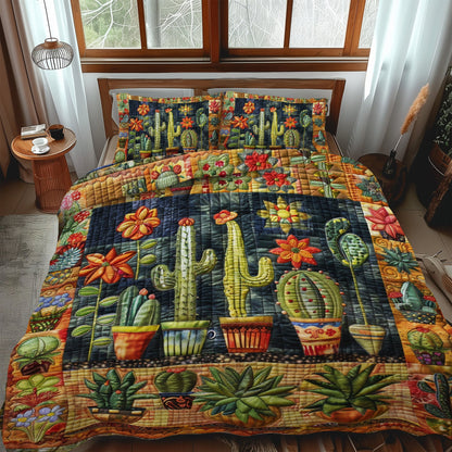 Juego de cama acolchado de 3 piezas con suculentas y vibrantes cactus NCU0PD055