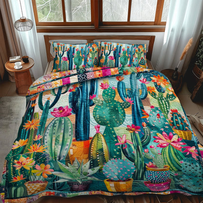 Juego de cama acolchado de 3 piezas con diseño de cactus y suculentas NCU0PD056