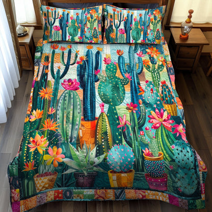 Juego de cama acolchado de 3 piezas con diseño de cactus y suculentas NCU0PD056