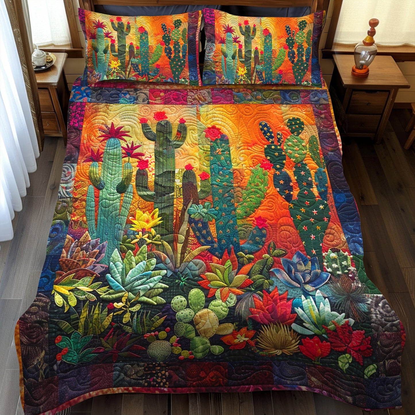 Juego de cama acolchado de 3 piezas Radiant Desert Cactus NCU0PD057