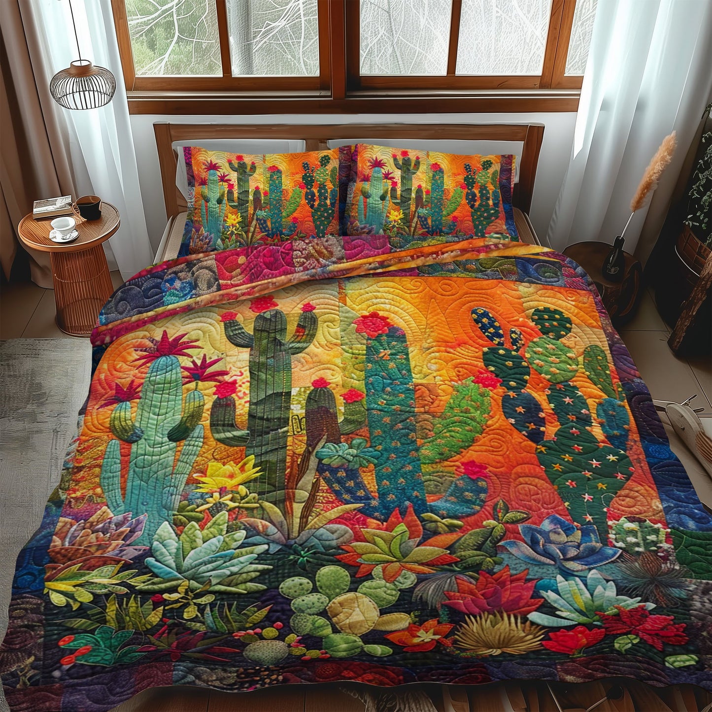 Juego de cama acolchado de 3 piezas Radiant Desert Cactus NCU0PD057