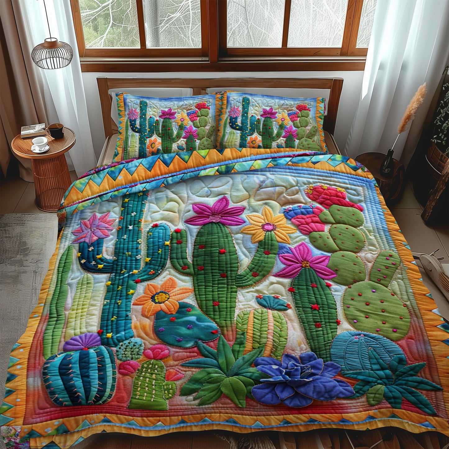 Lively Cactus Garden 3-Piece Quilted Bedding Set NCU0PD049