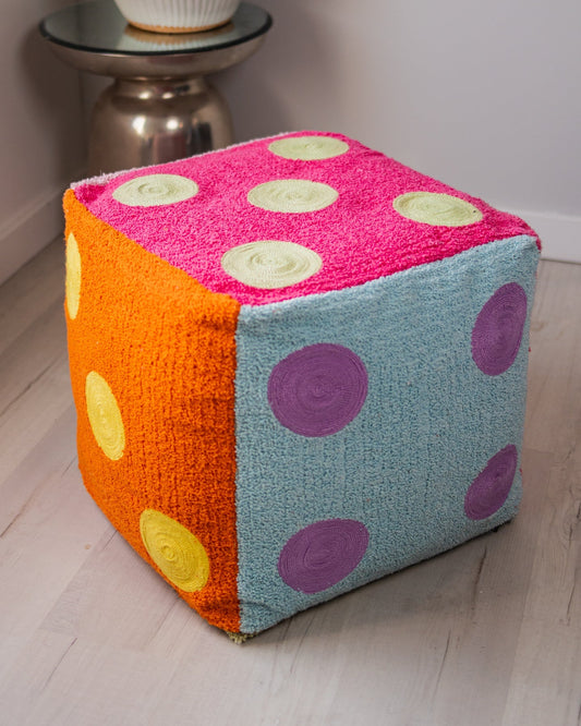 Lucky Organic Cotton Abstract Dice Pouf