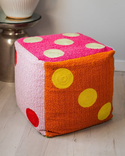 Lucky Organic Cotton Abstract Dice Pouf