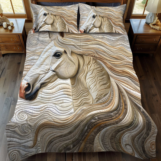 Juego de cama acolchado de 3 piezas con diseño de caballo blanco vibrante NCU0PD162