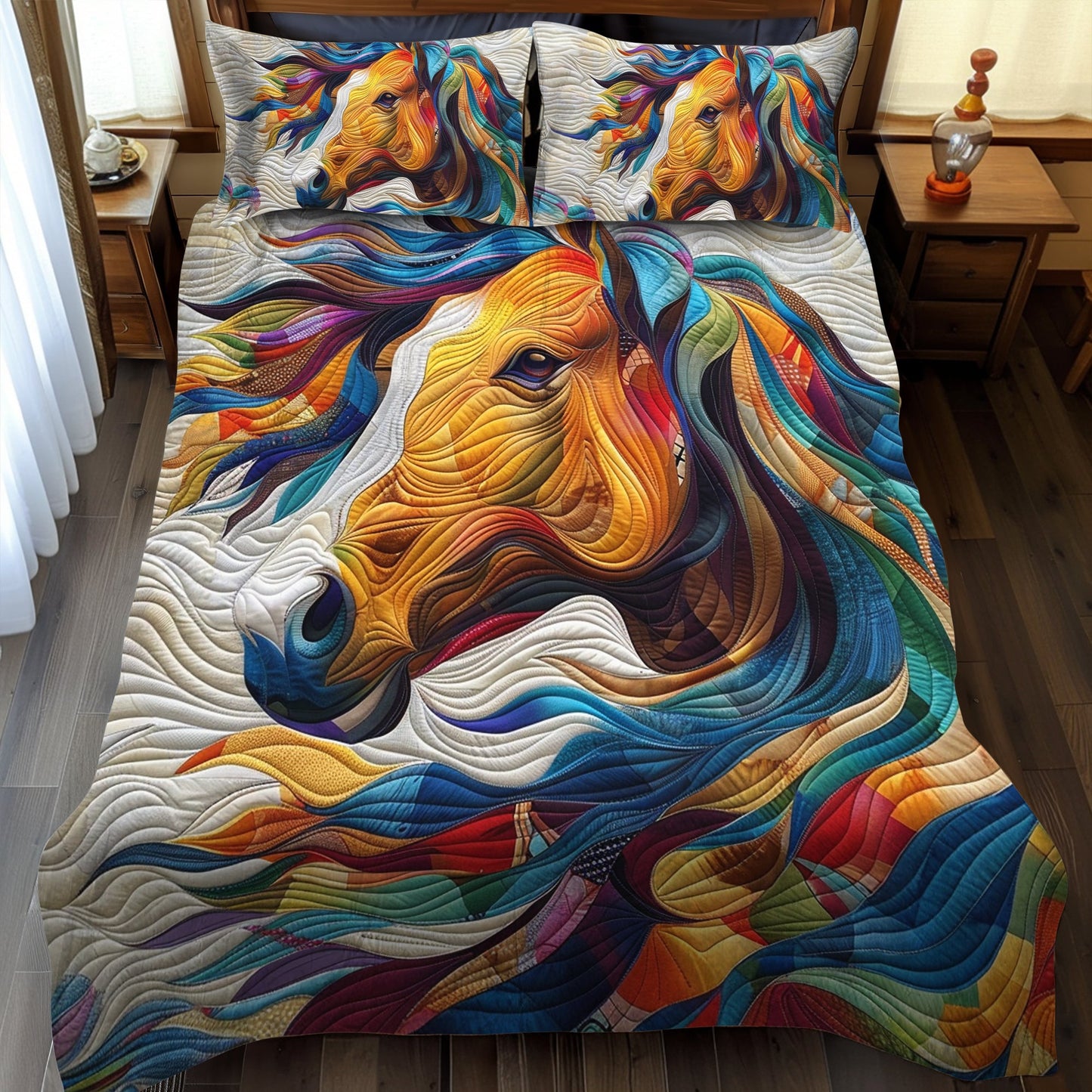 Equine Art 3-Piece Quilted Bedding Set NCU0PD167