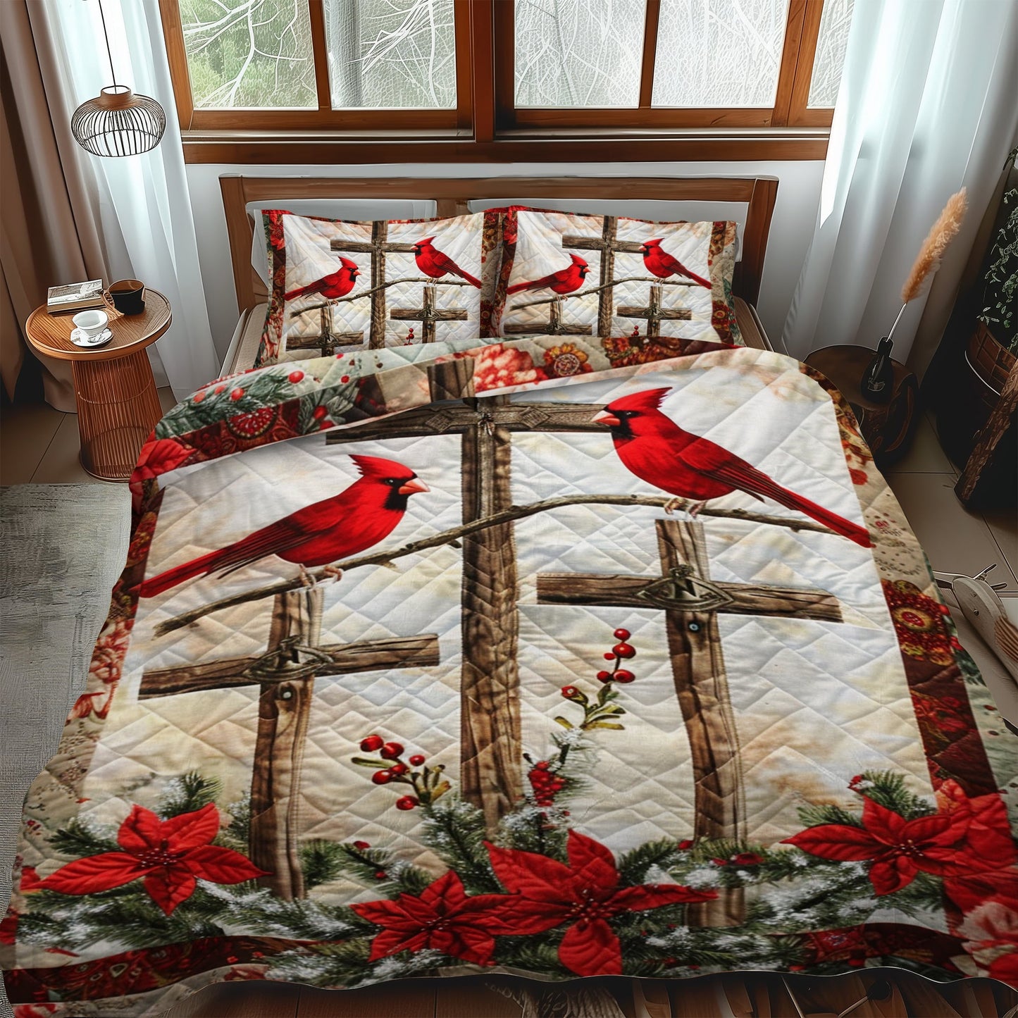 Cardinal Jesus Cross 3-Piece Quilted Bedding Set NCU0PD206