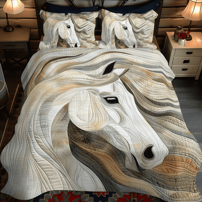 Artistic White Horse 3-Piece Quilted Bedding Set NCU0PD335