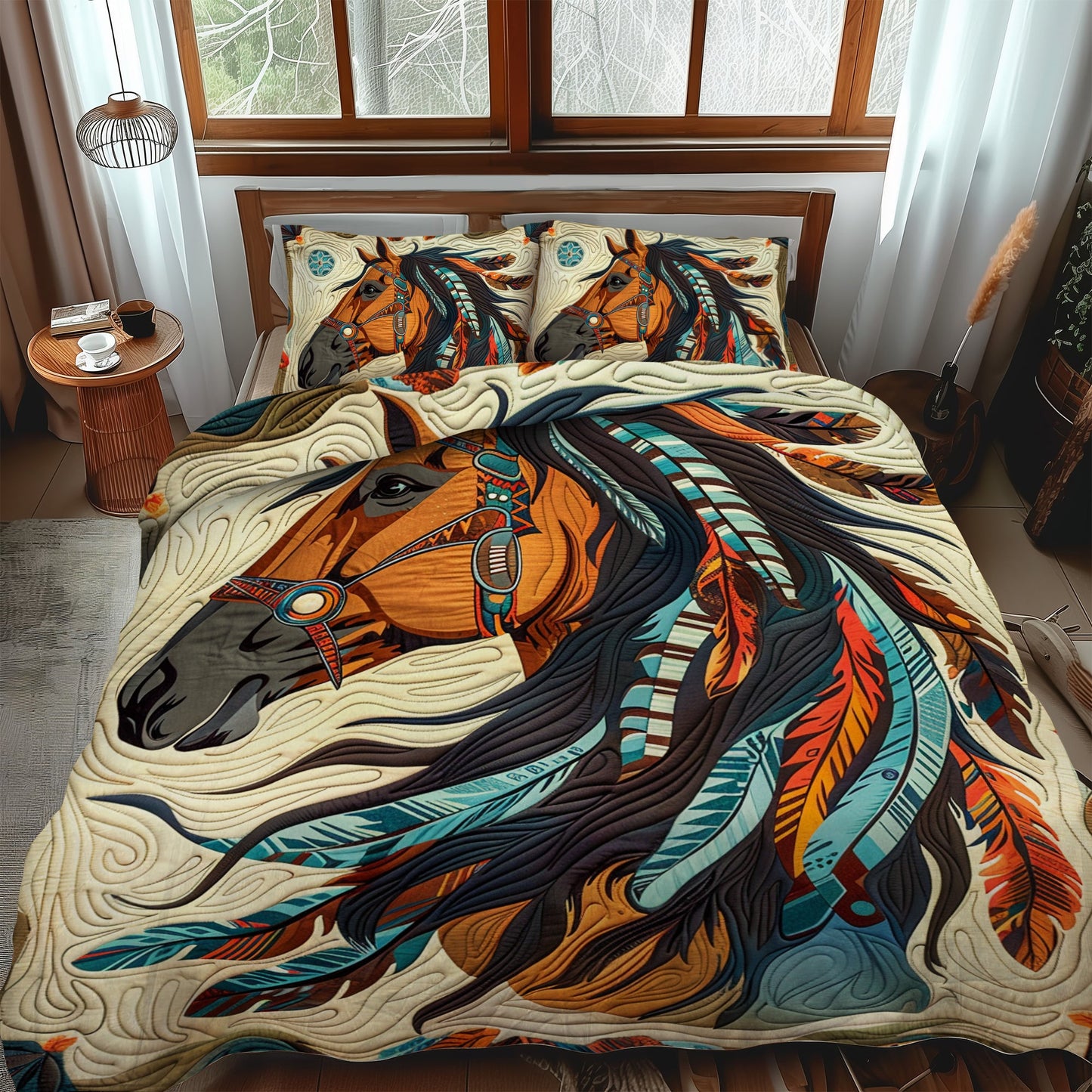 Native American Horse 3-Piece Quilted Bedding Set NCU0PD170