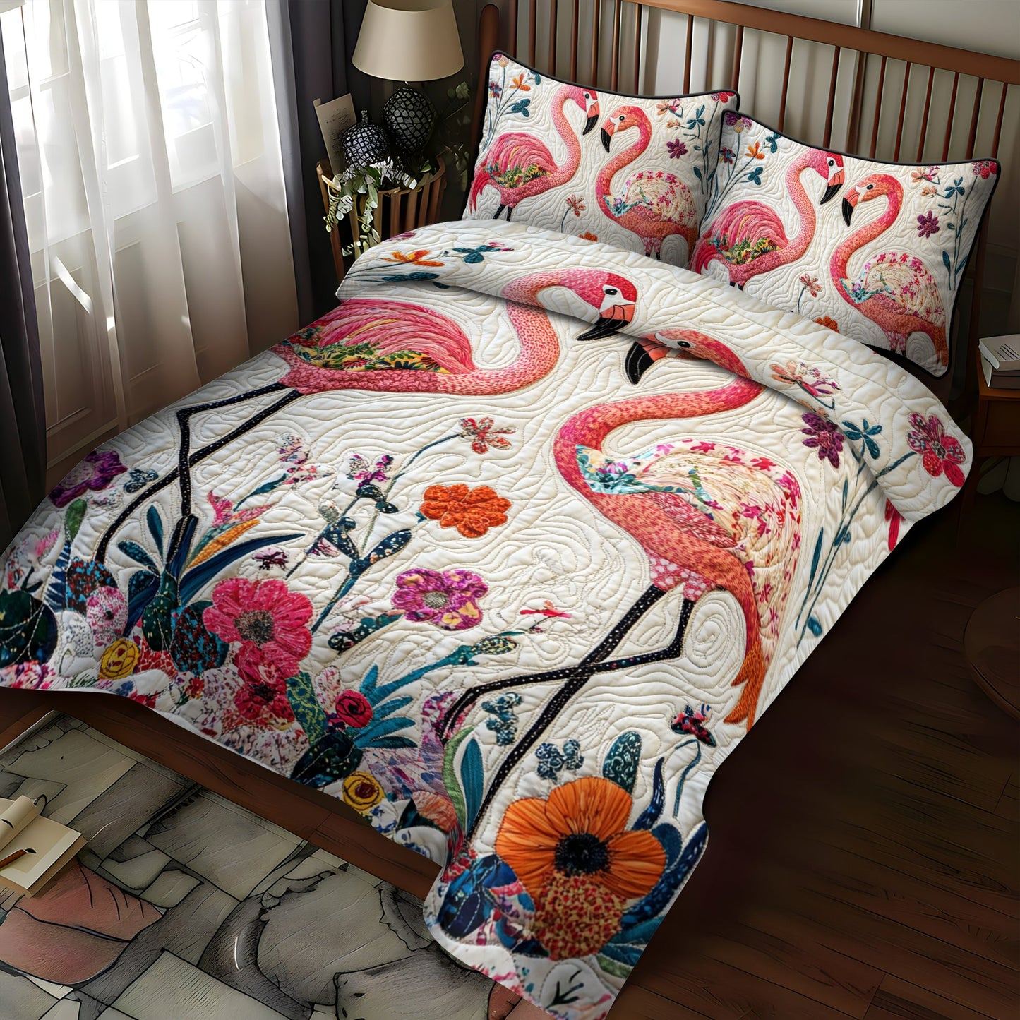 Tropical Escape Flamingo 3-Piece Quilted Bedding Set NCU0PD506