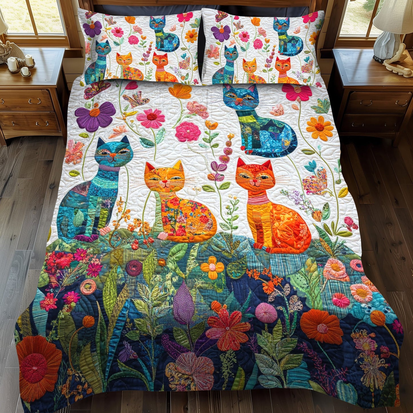 Feline Cat Fantasy 3-Piece Quilted Bedding Set NCU0PD418