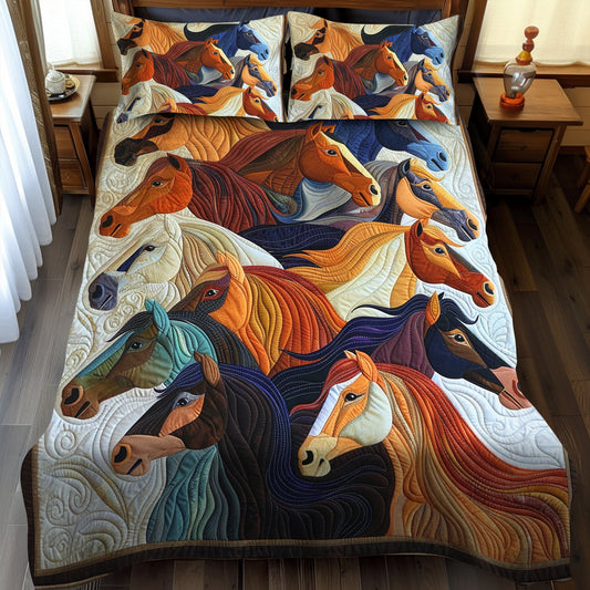 Juego de cama acolchado de 3 piezas con caballos de colores NCU0PD174