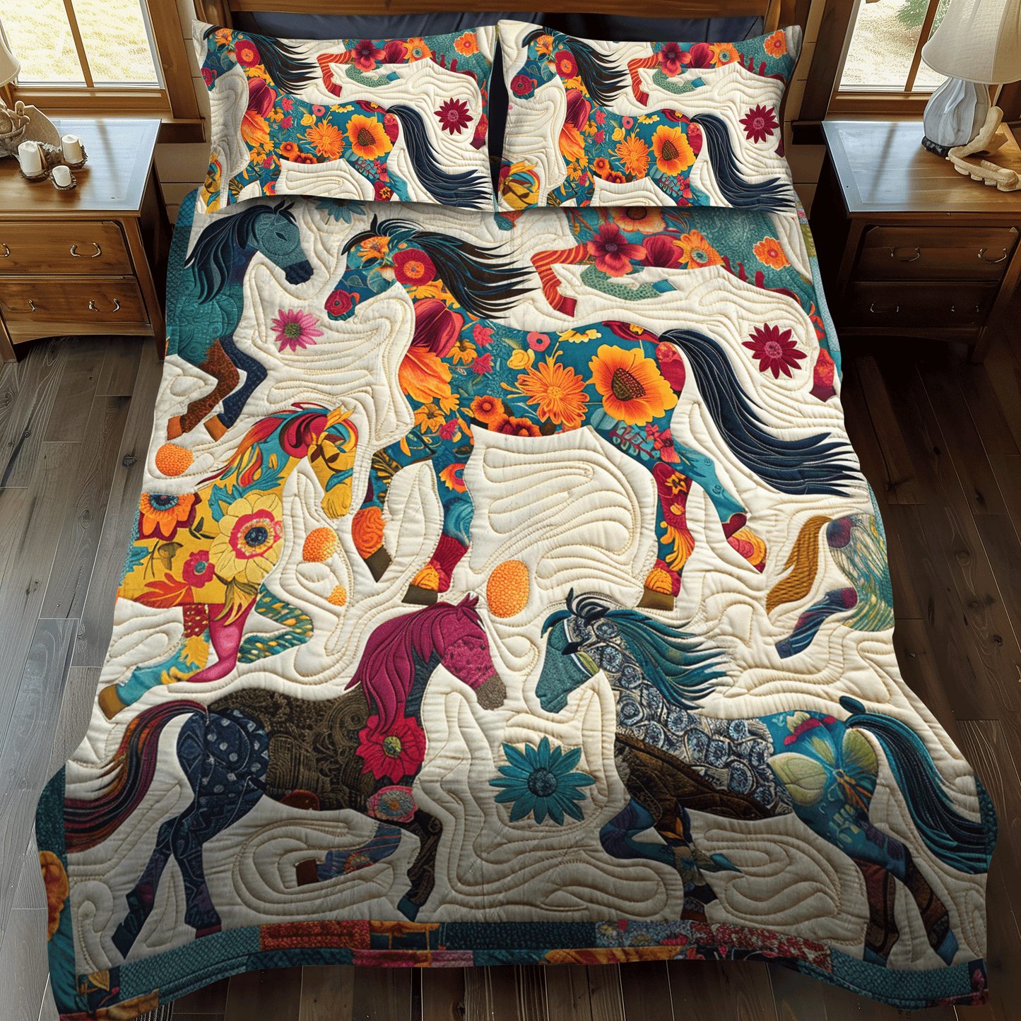 Whimsical Running Horse 3-Piece Quilted Bedding Set NCU0PD341