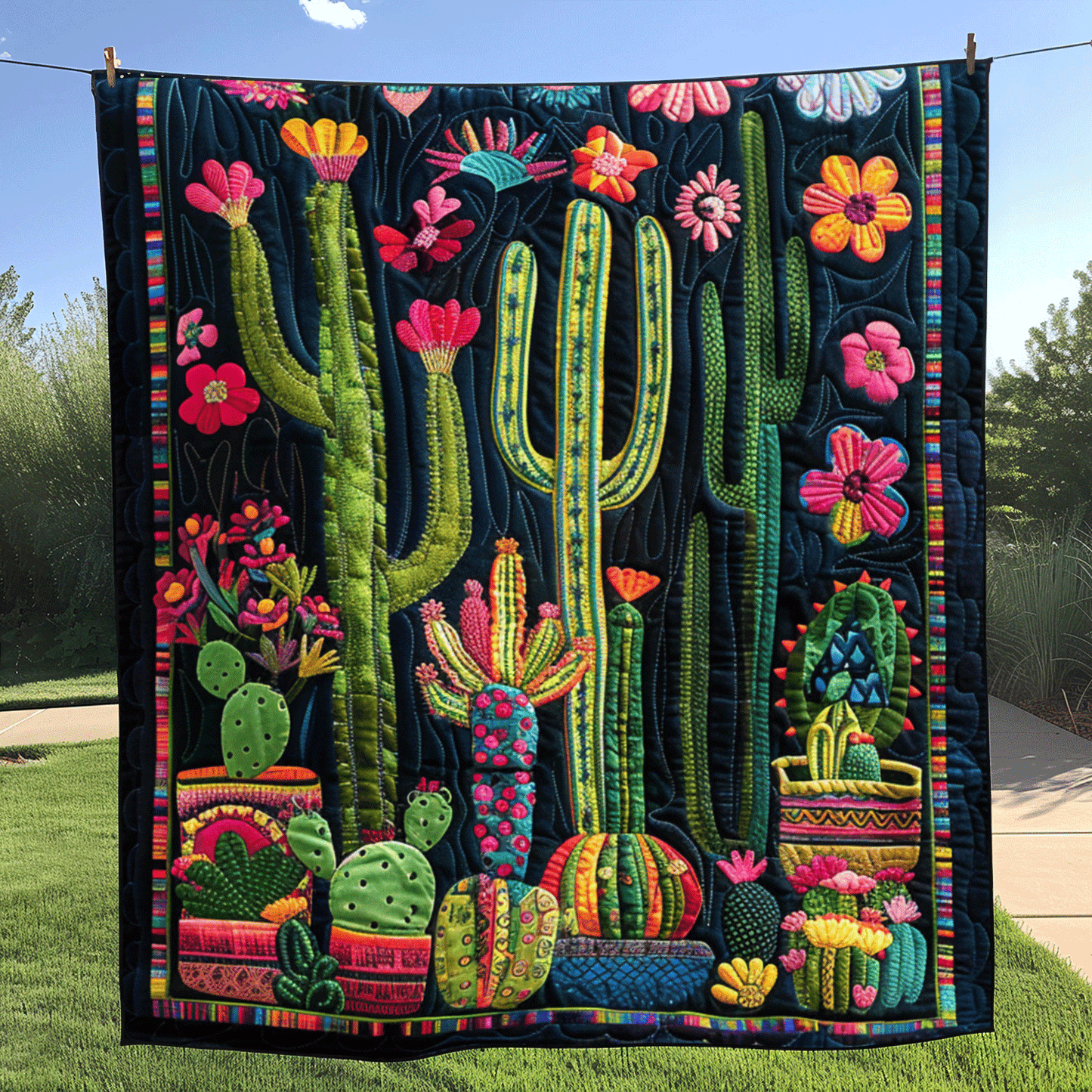 Blooming Cactus Vibrant Quilted Blanket NCU0PD015