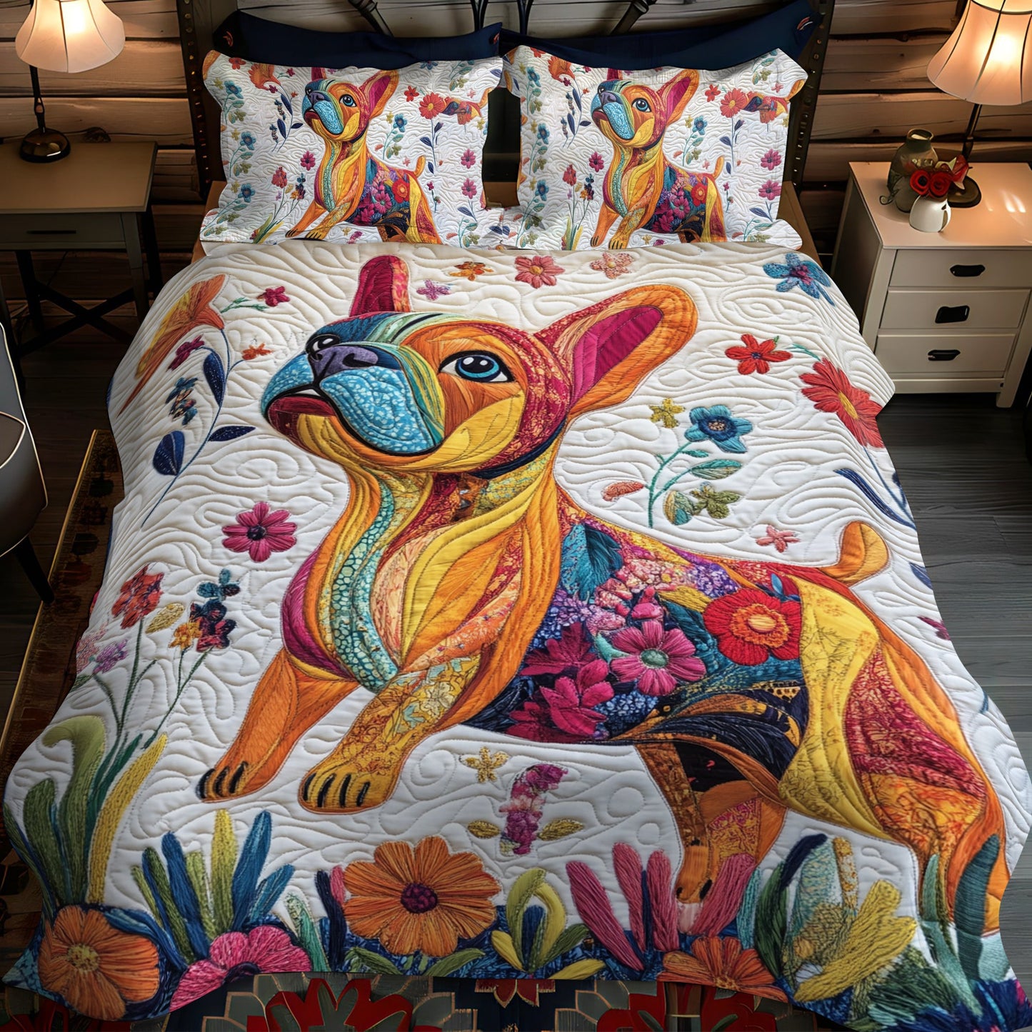 Cute French Bulldog 3-Piece Quilted Bedding Set NCU0PD392