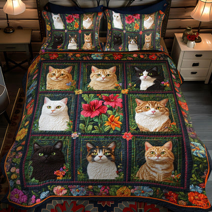 Vibrant Cute Cat 3-Piece Quilted Bedding Set NCU0PD433