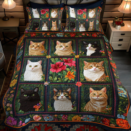 Vibrant Cute Cat 3-Piece Quilted Bedding Set NCU0PD433