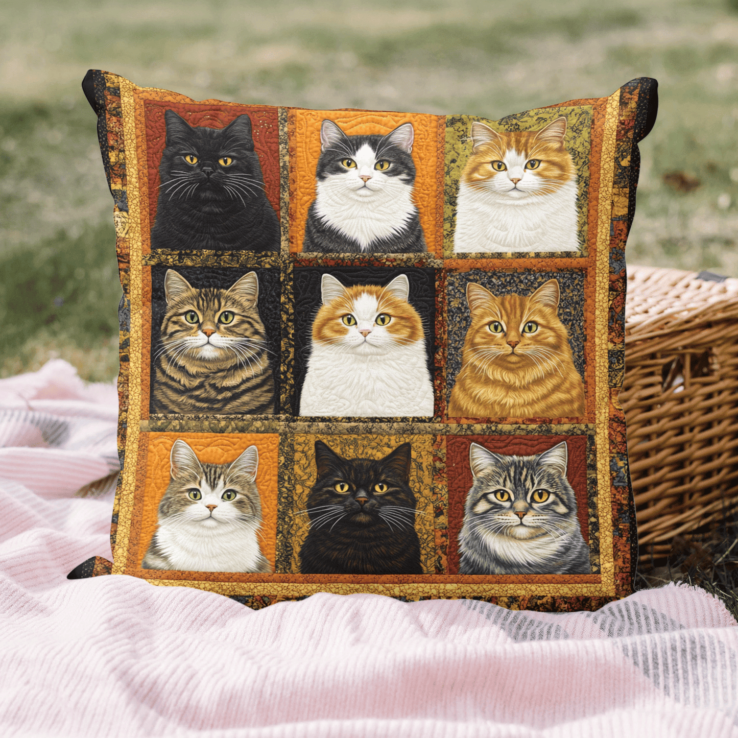 Funny Cat Patchwork Quilted Pillow Case NCU0PD812