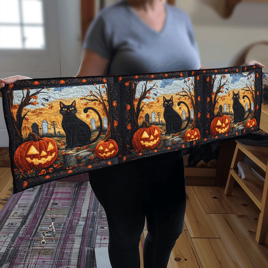 Spook-tacular Black Cat Quilted Table Runner NCU0PD809