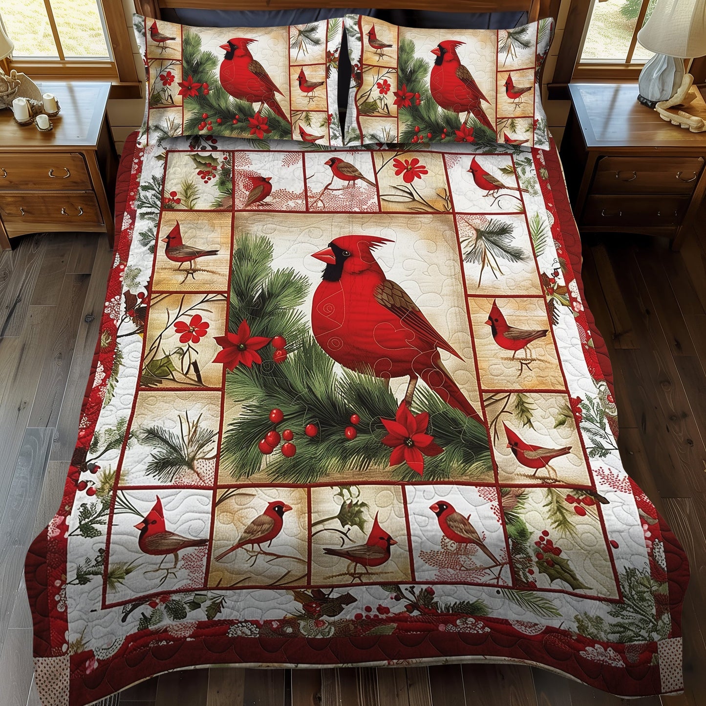 Nature-Inspired Cardinal 3-Piece Quilted Bedding Set NCU0PD203