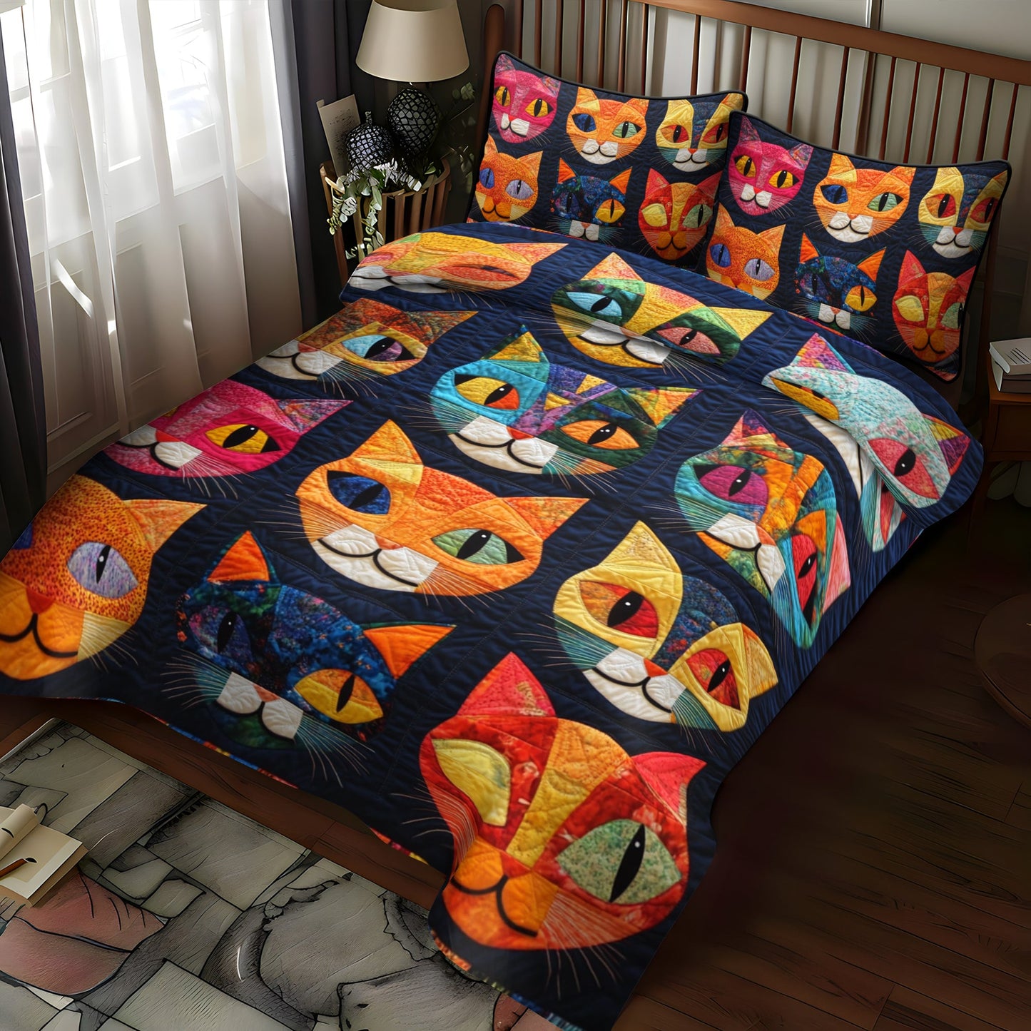 Whimsical Cat 3-Piece Quilted Bedding Set NCU0PD421