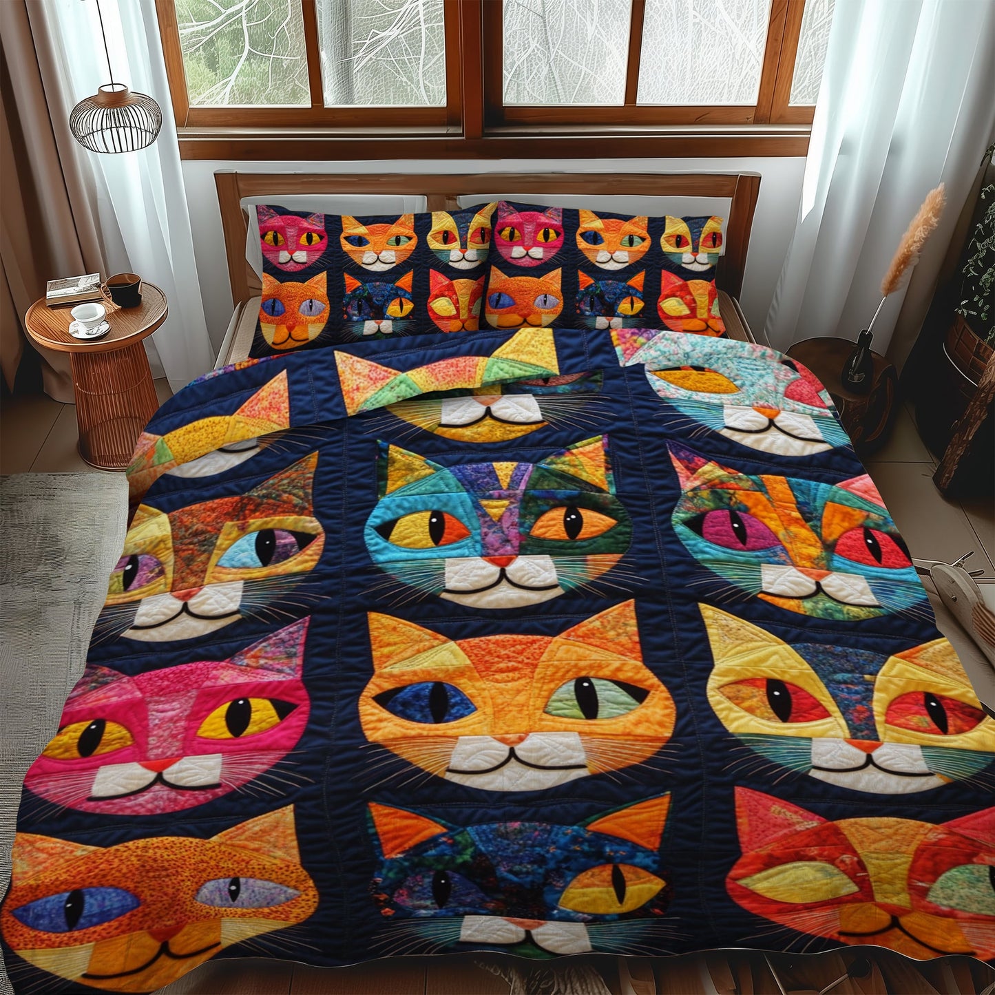 Whimsical Cat 3-Piece Quilted Bedding Set NCU0PD421