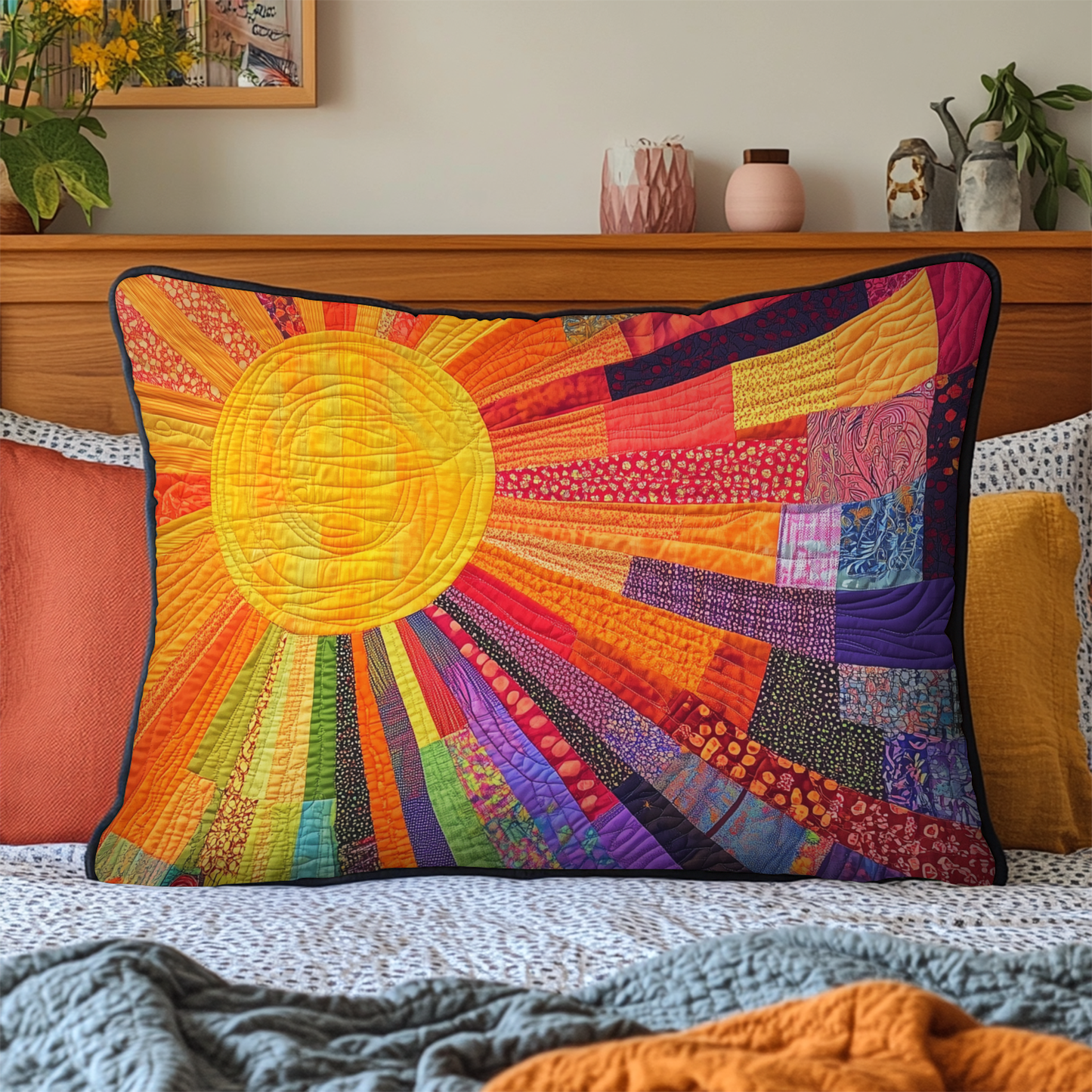 Cheerful Sunshine Quilted Bedding Pillow Case NCU0VL704