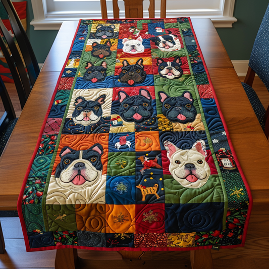 Christmas Art Frenchie Faces Quilted Table Runner NCU0PD146