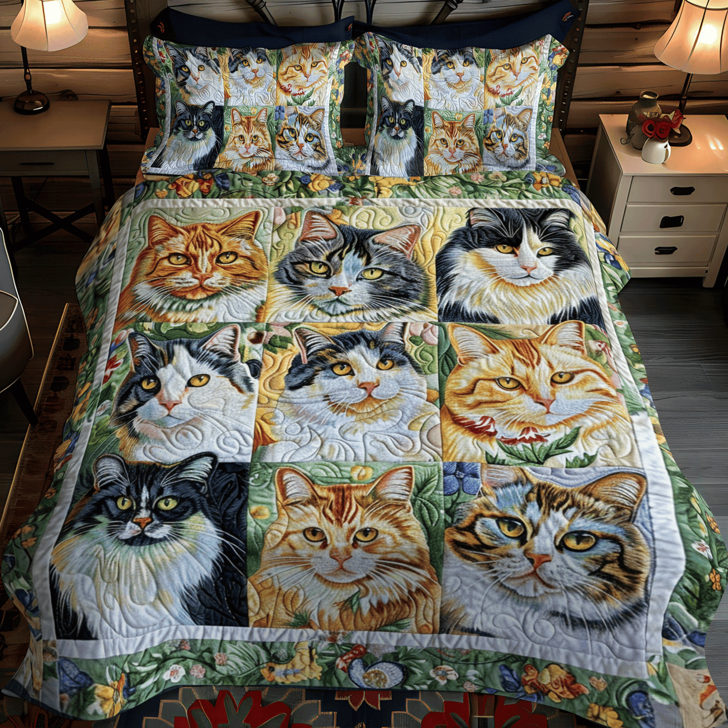 Cat Portraits 3-Piece Quilted Bedding Set NCU0PD318