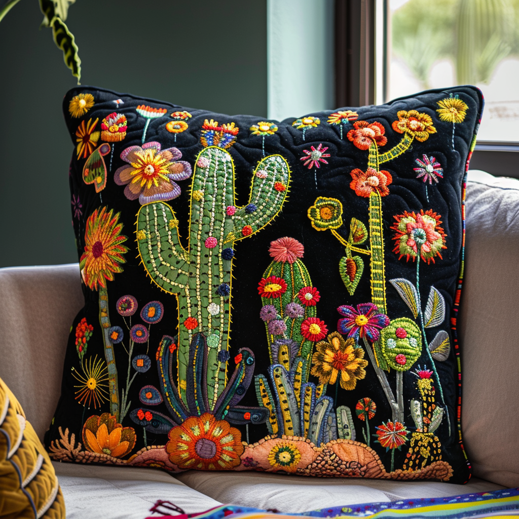 Funda de almohada acolchada con diseño de jardín de cactus animado NCU0PD062